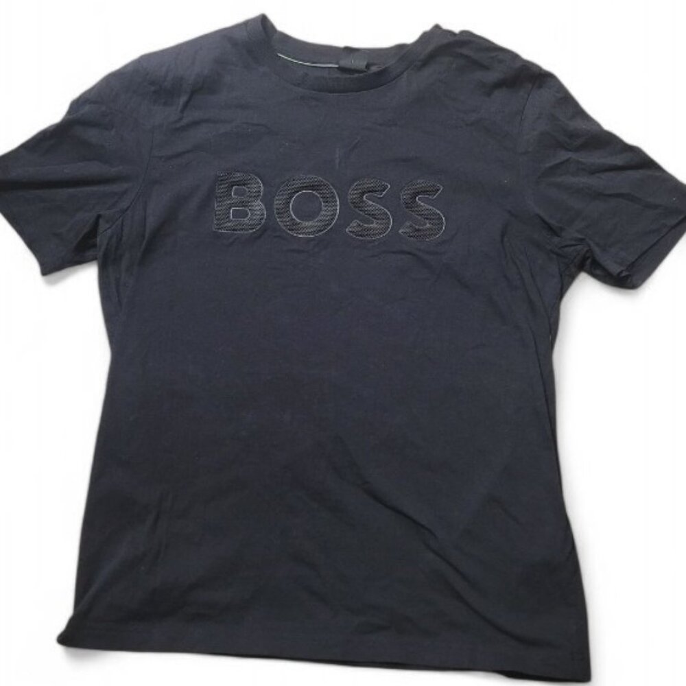 black cotton t-shirt with large BOSS logo